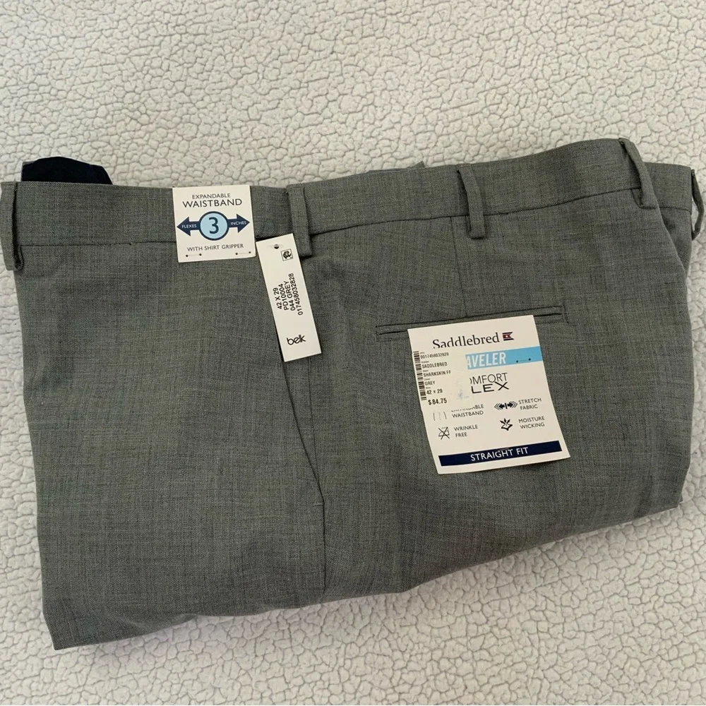 Saddlebred Traveler 42x29 Dress Pants Gray Comfort Flex No Iron Flat Front New